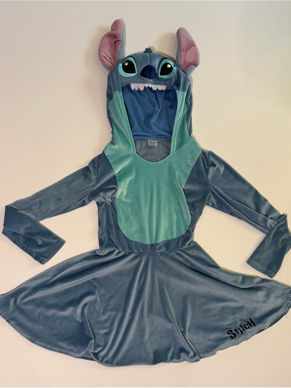 Disney Stitch Costume Girls Blue Hooded Skater Dress with Mint Accents Cosplay